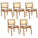 Ver imagem 1 de Kit 5 Cadeiras Decorativas Sala de Jantar Madeira Champagne Ravi Linho Bege - Gran Belo