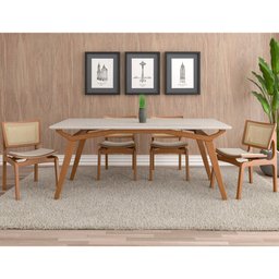 Kit 6 Cadeiras Decorativas Sala de Jantar Madeira Champagne Ravi Linho Bege - Gran Belo - 6