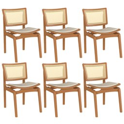 Kit 6 Cadeiras Decorativas Sala de Jantar Madeira Champagne Ravi Linho Bege - Gran Belo - 1