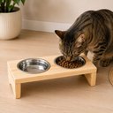 Ver imagem 5 de Comedouro Elevado PET Duplo com 2 Tigelas Inox Suporte em Madeira para Cães e Gatos Bebedouro Luxo