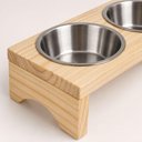 Ver imagem 4 de Comedouro Elevado PET Duplo com 2 Tigelas Inox Suporte em Madeira para Cães e Gatos Bebedouro Luxo