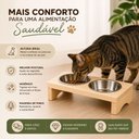 Ver imagem 3 de Comedouro Elevado PET Duplo com 2 Tigelas Inox Suporte em Madeira para Cães e Gatos Bebedouro Luxo