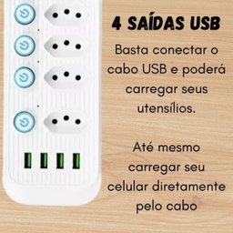 Extensão Filtro de Linha 4 Entradas + Usb Botão Liga/desliga - 3