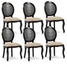 Kit 6 Cadeiras para Sala de Jantar Cozinha Isla Provençal Preto Linho Rústico Bege - Gran Belo - 1