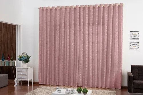 Cortina Jacquard 3,00x2,70 Para Varão Simples:Rosê/Rosa