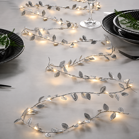 Fio de Prata Dourado com Luzes LED e Folhas Plateadas Cordao Luminoso de 5 Metros