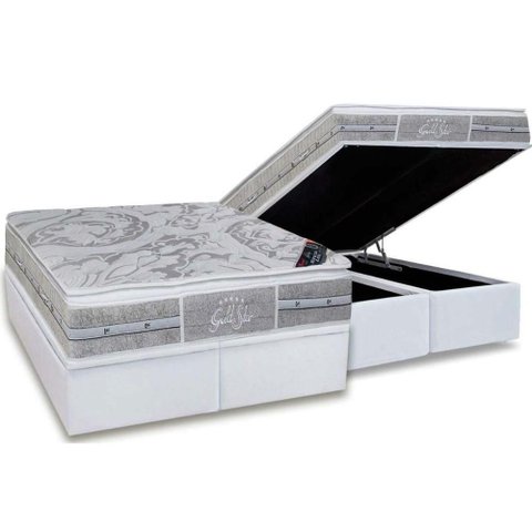 Cama Box Baú King: Colchão Molas Pocket Ensacadas Castor Super Luxo Látex Plush + Base Crc