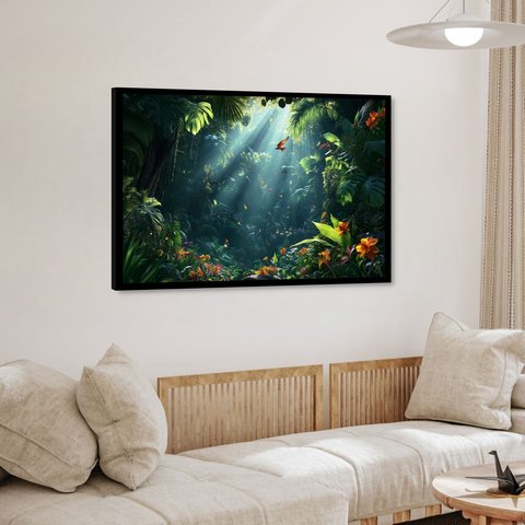 Quadro Decorativo Folhagem Verde e Laranja - 50x70cm:moldura Preta