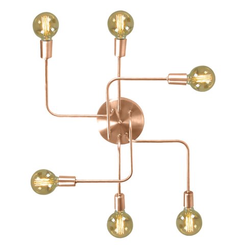 Lustre Plafon Hashtag Cobre De 6 Braços