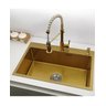 Kit Cuba Inox Pia Cozinha Gourmet + Torneira Monocomando Extensível Flexível Aço Inox Dourada - 2