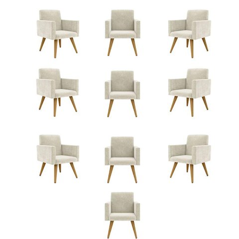 Kit 10 Cadeiras Poltronas Decorativa - Escritório - Recepção Cor:bege