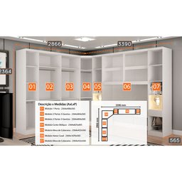 Guarda-Roupa Modulado de Casal Safira 002 em MDF com 12 Portas e 8 Gavetas Clic Móveis - 5