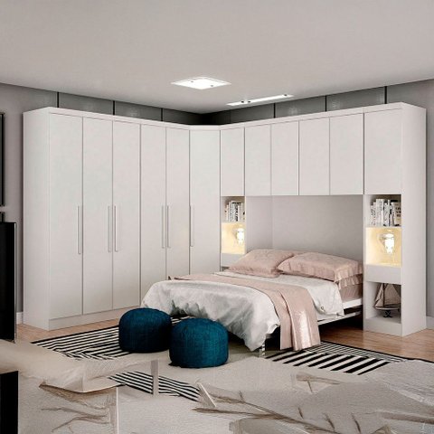 Guarda Roupa Modulado Casal Safira 002 em Mdf com 12 Portas e 8 Gavetas Una Mobília