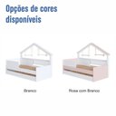 Ver imagem 2 de Cama Infantil Moldura Casinha com Colchões 0,88 x 1,88 Inclusos com Cama Auxiliar Rosa/Branco