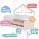 Ver imagem 3 de Cama Infantil Moldura Casinha com Colchões 0,88 x 1,88 Inclusos com Cama Auxiliar Rosa/Branco