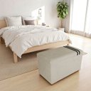 Ver imagem 1 de Recamier Puff Baú Organizador no Boucle com Cinto Preto:bege