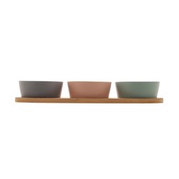 Petisqueira de Cerâmica Com 3 Potes e Bandeja de Bambu 32cm Lyor - 3