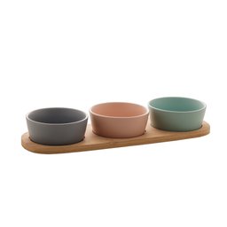 Petisqueira de Cerâmica Com 3 Potes e Bandeja de Bambu 32cm Lyor - 2