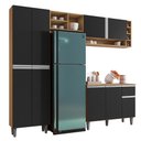 Ver imagem 1 de Cozinha Modulada Vanessa 230cm Paneleiro, Balcão com Tampo Mdp e Aéreo Amêndoa/preto - Ajl Mó