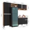 Ver imagem 4 de Cozinha Modulada Vanessa 230cm Paneleiro, Balcão com Tampo Mdp e Aéreo Amêndoa/preto - Ajl Mó