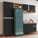 Ver imagem 2 de Cozinha Modulada Vanessa 230cm Paneleiro, Balcão com Tampo Mdp e Aéreo Amêndoa/preto - Ajl Mó