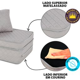 Puff Multiuso Bordado Matelassê com Travesseiro 3 em 1 Solteiro Cinza Bf Colchões - 5 Puff Multiuso Bordado Matelassê com Travesseiro 3 em 1 Solteiro Cinza Bf Colchões - 5