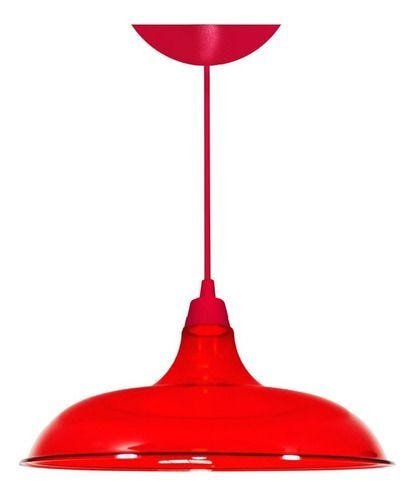 Lustre Luminária Pendente Utron Prato Bedd Estilo Retrô 32cm - Vermelho Translúcido - 1