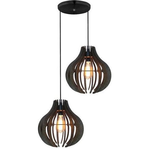 Lustre Luminária Pendente Utron Ana Maria Duplo 30cm E27 - Madeira - Bivolt