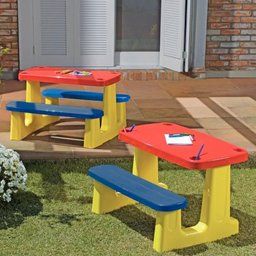 Mesinha Infantil com Banco Tramontina Escolar Mesa Atividades Brincar Plástico Colorido +2 Anos - 4