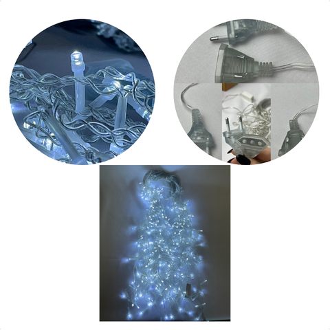 Pisca Cascata Fio Transparente 10m 400 Leds Branco Frio Estático