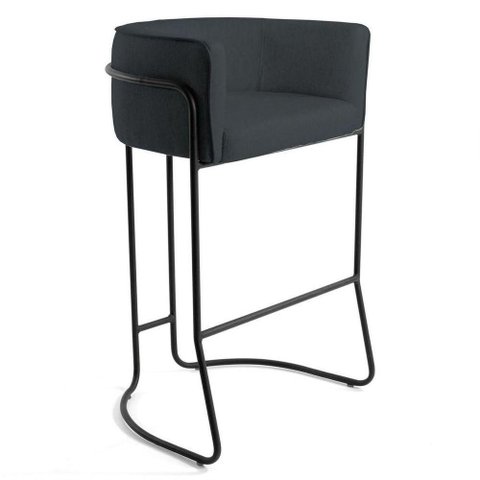 Banqueta Base Aço Preto Betina C-465 Linho Chumbo