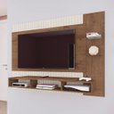 Ver imagem 1 de Painel para TV até 55 Pol Ripado 164x120Cm Nicho Prateleira Vidro MDP Mocaccino Off White - ClickLar