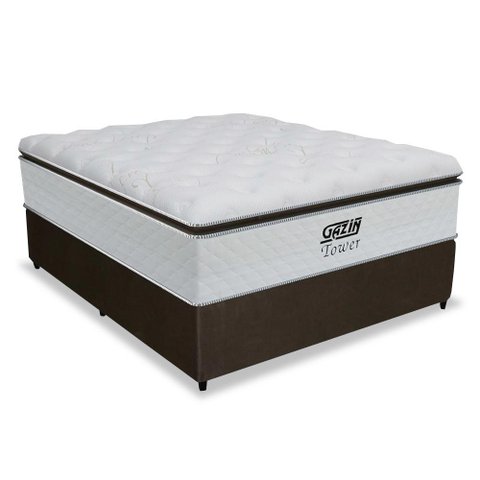Cama Box Casal Colchão Gazin de Molas Pocket Ensacadas Tower Branco / Marrom