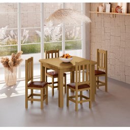 Mesa de Jantar Safira 88x88 com 4 Cadeiras Diamante Estofado Marrom:nogueira - 1