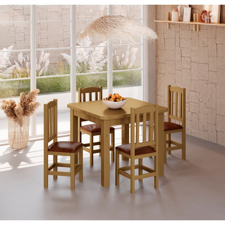 Mesa de Jantar Safira 88x88 com 4 Cadeiras Diamante Estofado Marrom:nogueira Mesa de Jantar Safira 88x88 com 4 Cadeiras Diamante Estofado Marrom:nogueira