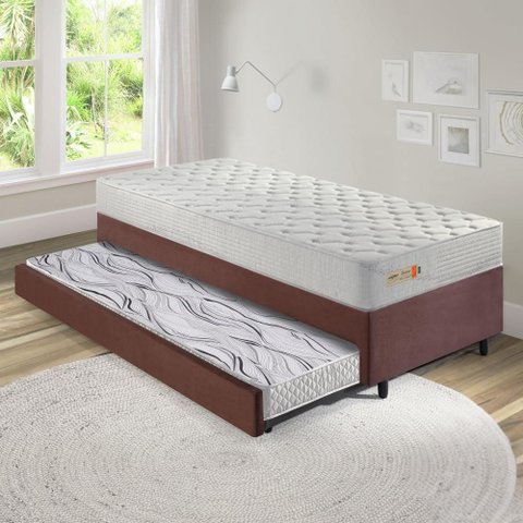 Bicama Box 88x188 Suede Marrom com Colchão Ecoline D33 Ecofl