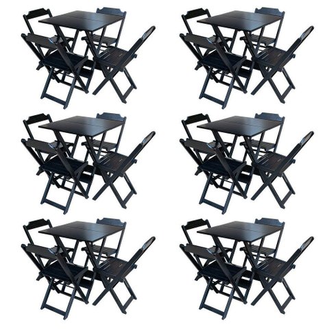 Kit 6 Jogos De Mesa Com 4 Cadeiras De Madeira Dobravel 70X70 - Preto - Preto