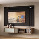Ver imagem 1 de Conjunto Rack e Painel Cedro Sálvia 160cm 180cm MDP Porta de Correr Preto Móveis Carraro