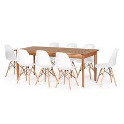 Conjunto Mesa de Jantar Retangular em Madeira Maciça 186cm com 8 Cadeiras Eames Eiffel - Branco - 1