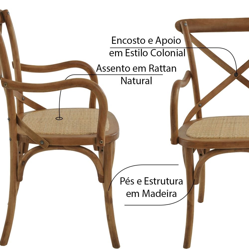 Kit 6 Cadeiras Decorativas Sala de Jantar Cozinha Danna com Apoio Rattan Natural Bétula - Gran - 3