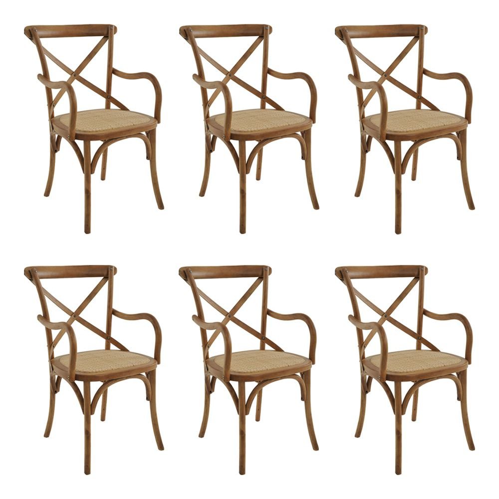 Kit 6 Cadeiras Decorativas Sala de Jantar Cozinha Danna com Apoio Rattan Natural Bétula - Gran - 1