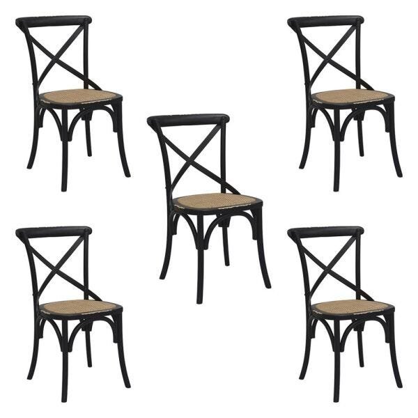 Kit 5 Cadeiras Decorativas Sala de Jantar Cozinha Danna Rattan Natural Preta - Gran Belo - 1