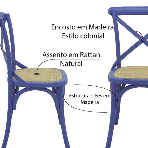 Kit 2 Cadeiras Decorativas Sala de Jantar Cozinha Danna Rattan Natural Azul - Gran Belo - 3