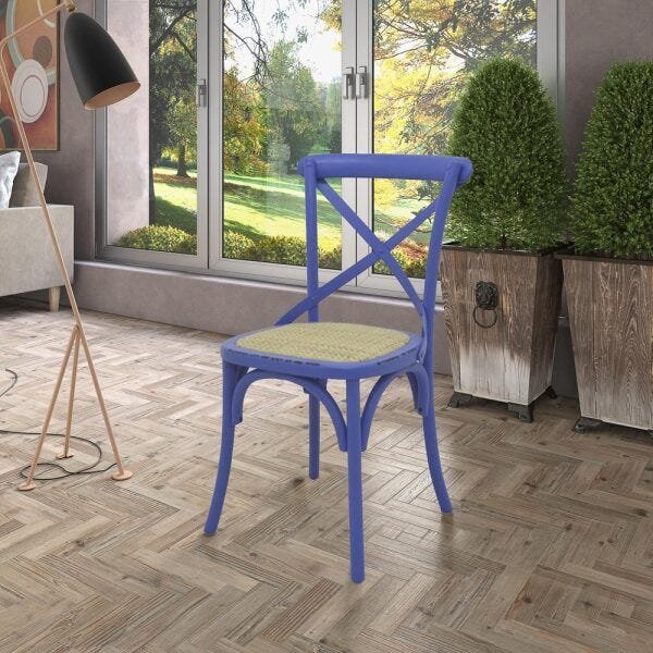 Kit 4 Cadeiras Decorativas Sala de Jantar Cozinha Danna Rattan Natural Azul - Gran Belo - 5