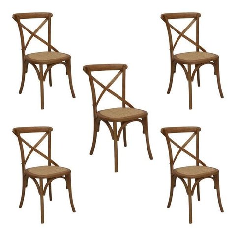 Kit 5 Cadeiras Decorativas Sala de Jantar Cozinha Danna Rattan Natural Bétula- Gran Belo