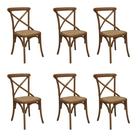 Kit 6 Cadeiras Decorativas Sala de Jantar Cozinha Danna Rattan Natural Bétula- Gran Belo