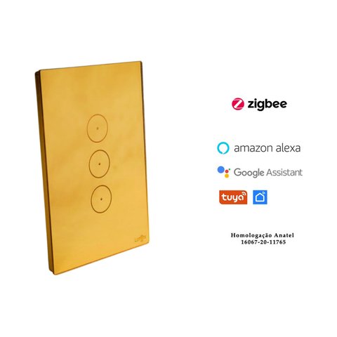 Interruptor Touch Tok Glass 3 Pads Zigbee Dourado 4x2 Lumenx Touch Tok Glass Zigbee