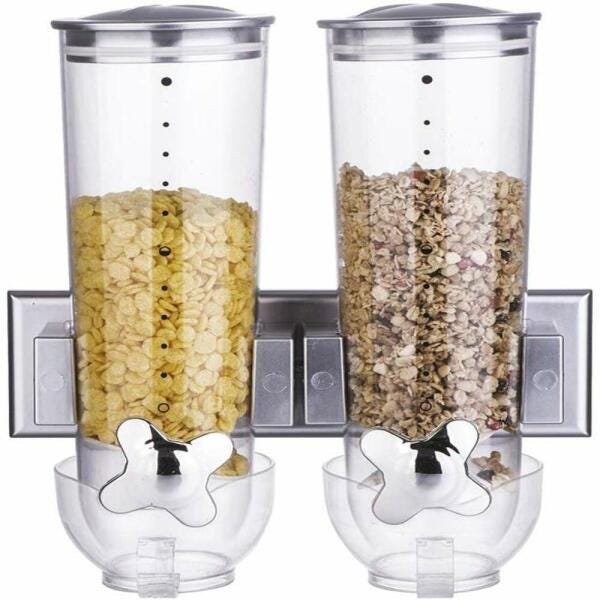 Porta alimentos duplo dispenser de parede para cereais sucrilhos granola cozinha 2 potes luxo - 1