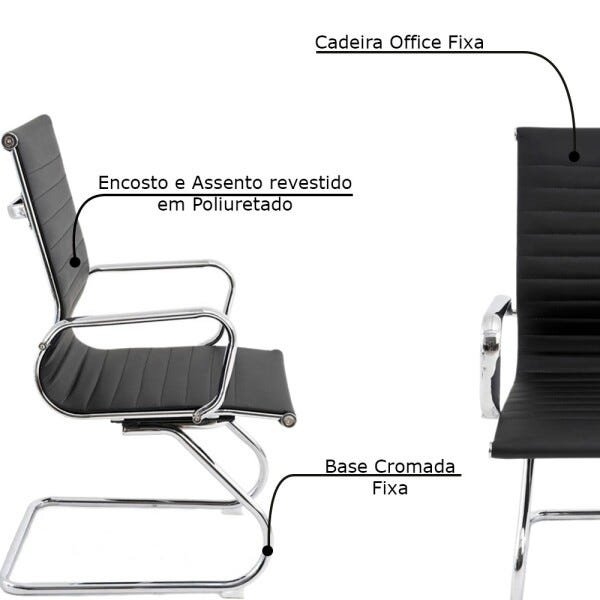 Cadeira Executiva Escritório Royal Fixa Pu Preta  - 3