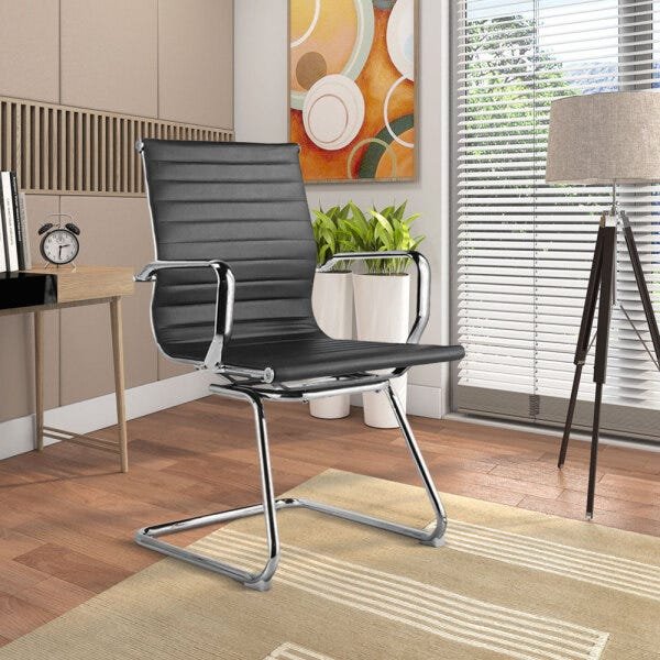 Cadeira Executiva Escritório Royal Fixa Pu Preta  - 5